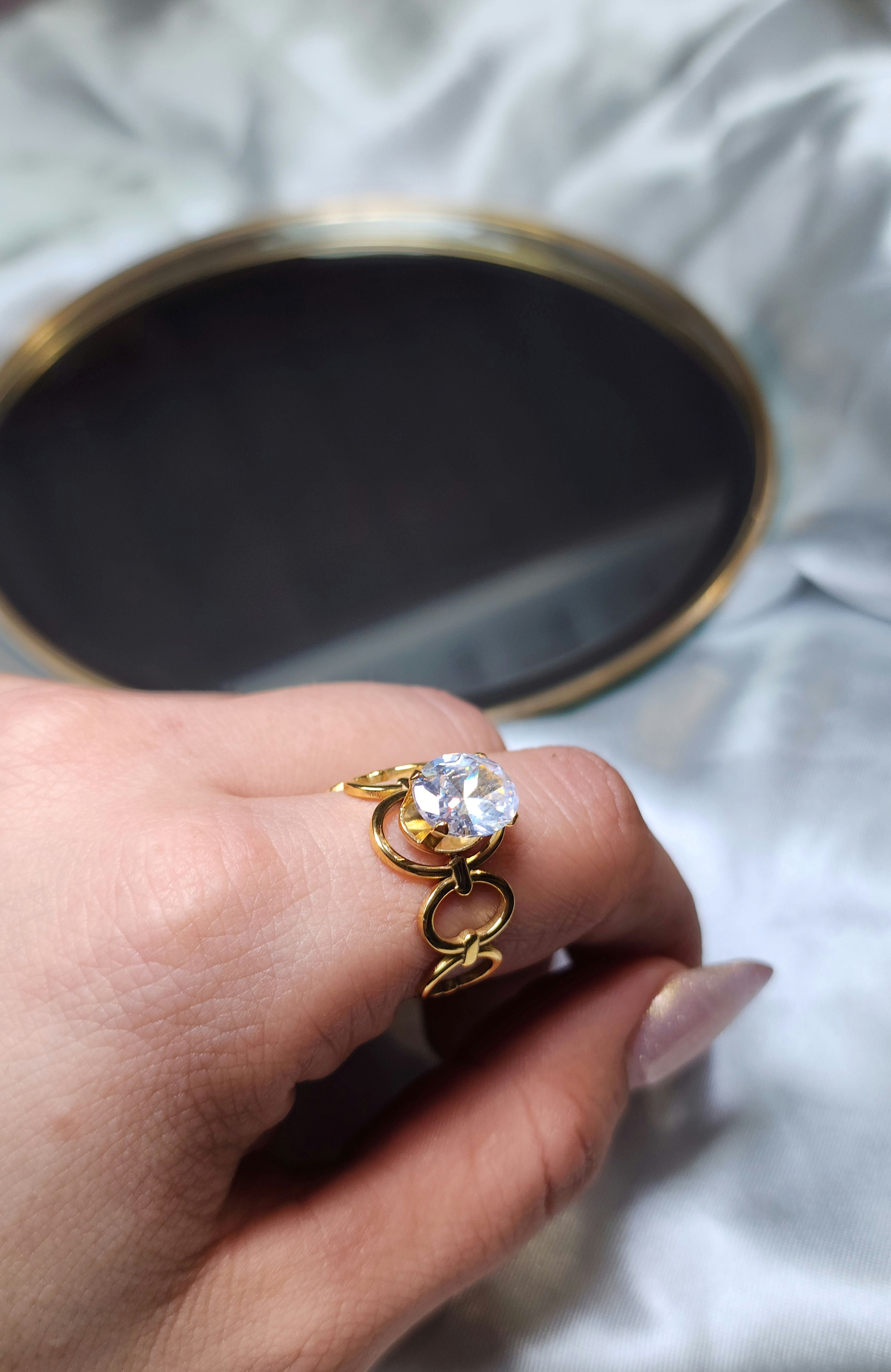 Anel Aurora Diamond Ajustável Dourado ou Prateado