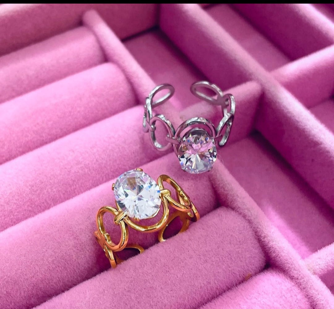 Anel Aurora Diamond Ajustável Dourado ou Prateado