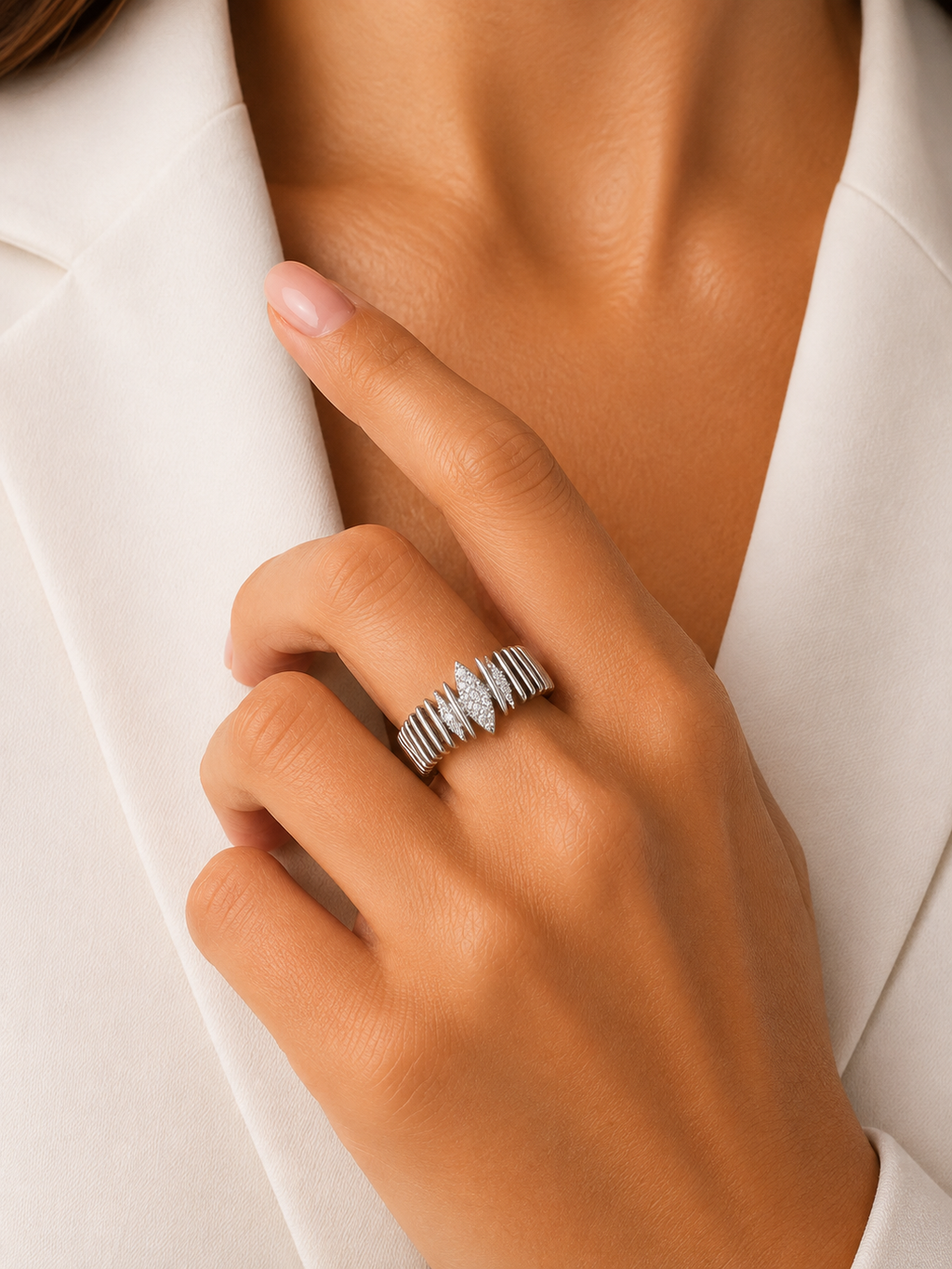 Anel Fluted Diamond Prata